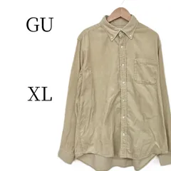 GU ジーユー メンズ コーデュロイ シャツ 長袖 ベージュ XL 大きいサイズ 綿100% 厚手 ネルシャツ カジュアル トップス 秋 冬 シンプル 無地 ゆるだぼ オーバーサイズ