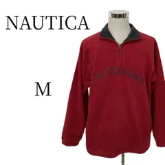 ノーティカ ジーンズ ハーフジップ フリース 赤 M 90s 刺繍ロゴ アーチロゴ メンズ NAUTICA JEANS COMPANY ヴィンテージ 古着 ストリート ワンポイントロゴ プルオーバー トレーナー オーバーサイズ スウェット