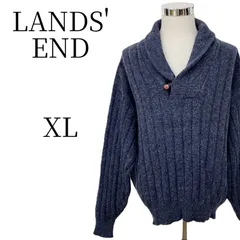 LANDS' END ランズエンド ニット セーター メンズ XL 紺 バージンウール ケーブル編み ヘビーウェイト くるみボタン 90s 古着 希少 大きいサイズ オーバーサイズ USA製 暖かい 無地