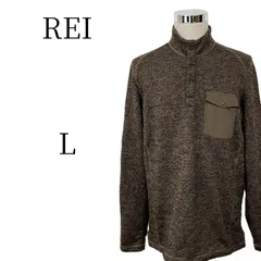 REI アールイーアイ フリース プルオーバー メンズ L ブラウン ハーフボタン スナップボタン 胸ポケット 起毛 裏起毛 登山 アウトドア キャンプ 防寒 ストレッチ トップス カットソー 古着