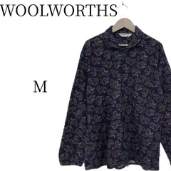 WOOLWORTHS ウールワーズ ペイズリー 総柄 シャツ M 紺 ネルシャツ カートコバーン ヴィンテージ 90s 南アフリカ製 コットン 綿 100% 希少 レア 古着男子 古着女子 メンズ