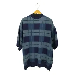 ラディアル RADIALL LO-LO CREW NECK SWEATER S/S ネイビー チェック柄半袖ニット メンズ  Lのサムネイル