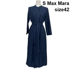 ◇ エスマックスマーラ S Max Mara シャツワンピース 長袖 ロング丈 スタンドカラー ネイビー コットン混 42 XL 13号 レディース S6C692