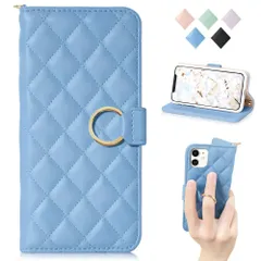 【特価セール】iPhone 11 ケース手帳型 iphone11 手帳型 ケースリング付き 女性 スタンド機能 チェック柄 適用 人気 アイフォン 11 手帳型 肌触り良い高級PUレザー レディース おしゃれ 大人かわいい 軽いブルー