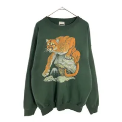 90年代 USA製 TULTEX タルテックス アニマルプリント ピューマ スウェット 大きいサイズ グリーン(メンズ 2XL)中古 古着 X6735