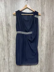 Dellise Noir デリセノアール 二次会ドレス パール付 Aライン ワンピース size9AR/紺 ■■ レディース