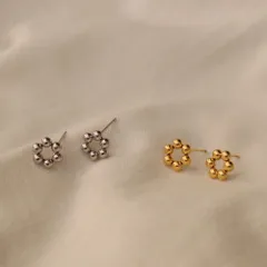 サージカルステンレス ゴールド シルバー ボール サークル 花 フラワー つぶつぶ ミニピアス ステンレス