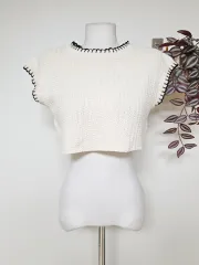 ザラ 귀염 クロップド ニットベスト 55 アイボリー S