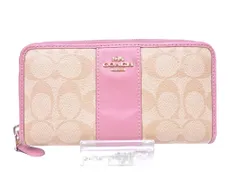 COACH コーチ シグネチャー ラウンドファスナー 長 財布 ライトベージュｘピンク ■■ レディース