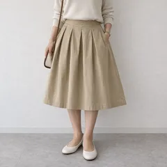 GRANDMA MAMA DAUGHTER タックスカート ベージュ 0 コットン フレア 美品 日本製のサムネイル