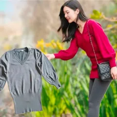 ALTBENY/m Vネック ロングTシャツ レーヨン 長袖 春 Tシャツ - 9分