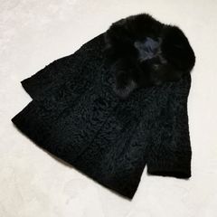ミンク×ラム 毛皮 黒 ファーコート ミンクファー ブラック M - メルカリ