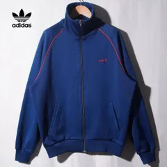 80s デサント製 アディダス adidas トラックジャケット L (表記:O)  ネイビー ブルー ヴィンテージ Vintage  ロゴ刺繍 オールドアディダス ストリート ジャージ スポーツ 古着 E270