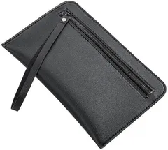 Around the Wardrobe クラッチバッグ 超スリム PUレザー 長財布 リストレット付き 薄型 セカンドバッグ ウォレットポーチ ジッパー開閉 毛皮テクスチャ加工 ユニセックス メンズ レディース (ブラック)