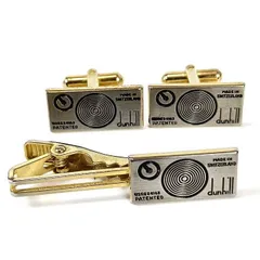 良品 dunhill ダンヒル カフスボタン  ネクタイピン セット ゴールド×シルバー アクセサリー カフリンクス タイクリップ ビジネス 紳士 メンズ  レア 希少 ヴィンテージ