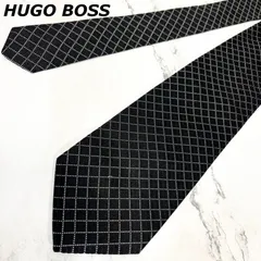 【未使用級】ヒューゴボス HUGO BOSS ネクタイ シルク100% 総柄 格子柄 ヴィンテージ vintage イタリア製のサムネイル