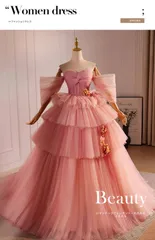 送料無料 レディース ロングドレス ピンク オフショルダー 半袖 ボリュームスカート パーティードレス 旅撮影 前撮り フォト撮影 成人式 お呼ばれ 発表会 演奏会 上品 華やか 軽やか 可愛い 主役映え エレガント ロング丈 S M L XL 2XL 3XL