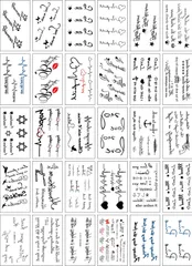 【数量限定】英字 メッセージ 30枚セット 六芒星 TATTOO 防水 筆記体 ボディーシール 008 タトゥーシール