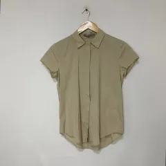 Theory luxe 띠어리半袖スリムフィットレディースシャツ ベージュヴィンテージブラウス