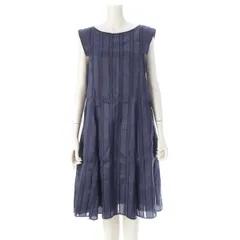 フォクシー 24年  DRESS LA PROMESSE コットン シルク混 ストライプ ノースリーブ ワンピース ドレス 44365 ネイビー 42【中古】