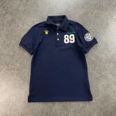 日本製 PEARLY GATES パーリーゲイツ 89 ゴルフウェア 半袖 ポロシャツ ニコちゃん チェーンステッチ ネイビー 紺 メンズ
