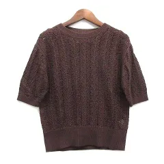 B&Y ユナイテッドアローズ BEAUTY&YOUTH ビューティー&ユース レーヨンコットン クロシェ ニット 半袖 セーター ブラウン 茶 F 1618-199-0855