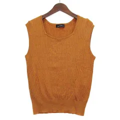 グリーンレーベルリラクシング ユナイテッドアローズ green label relaxing FFC リブ ノースリーブ プルオーバー サマーニット スクエアネック キャメル 3618-105-0381