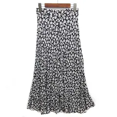 ザラ ZARA モノトーン フラワープリント ロング スカート レーヨン ブラック 黒 XS 7563/040/800