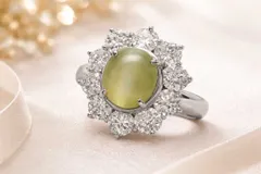 キャッツアイ ダイヤモンドリング Pt900 10.52g 12.5号 中宝鑑別書付き　Jewelry Cat's Eye3.48ct Dia1.86ct Ring