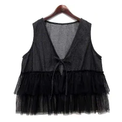 ラダリスタ Radarista デニム チュール フリル ジレ ベスト ブラック 黒 3L