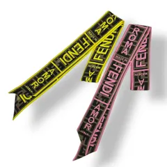 美品 FENDI フェンディ ラッピー スカーフ ズッカ柄 ピンクxイエロー 2本