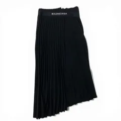 Ic30 BALENCIAGA バレンシアガ プリーツスカート ラップスカート風  アシンメトリーデザイン ウエストロゴ レディース 女性服 サイズ34 ブラック ポリエステル100％u02tのサムネイル