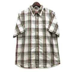 エクストララージ X-LARGE コットン リネン チェック 半袖 シャツ ホワイト ブラウン 白 茶 M