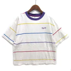 エックスガール x-girl レインボーカラー ボーダー Tシャツ ボックスシルエット ロゴ刺繍 半袖 ホワイト 白 2