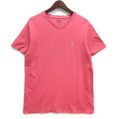 ポロ ラルフローレン POLO RALPH LAUREN Vネック Tシャツ カットソー 半袖 ワンポイント サーモンピンク S