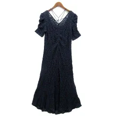 リエンダ rienda バンピーレース マーメイド ワンピース ロング 半袖 ネイビー 紺 M 110HS683-3251