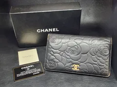 CHANEL シャネル 二つ折り 長財布 カメリア ココマーク ブラック×ゴールド ギャランティカード有り