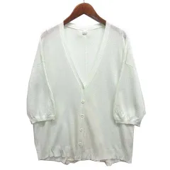 フランシュリッペ franche lippee レーヨン ナイロン サマーニット カーディガン Vネック リボン レース ペールグリーン M