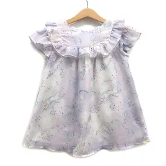 メゾピアノ mezzo piano 星座柄 フリル チュニック チュール フリル ラベンダー 紫 130 6022222-108 美品 子供服