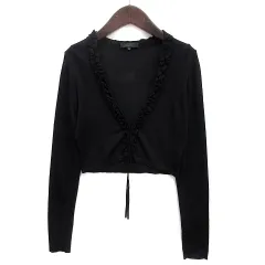 バーバリーブラックレーベル BURBERRY BLACK LABEL シアー ニット ボレロ カーディガン フリル 長袖 ネイビー 紺 38