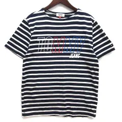 トミージーンズ TOMMY JEANS ボーダー ロゴ Tシャツ カットソー ネイビー ホワイト 紺 白 M