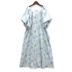 リリーブラウン LILY BROWN Vネック ボリューム ワンピース 半袖 花柄 ライトブルー 青 F LWFO221017