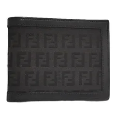 FENDI 二つ折り財布 ズッカ レザー キャンバス ブラック系 7M001