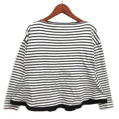 フォルモ FORMO ボートネック ボーダー ペプラム カットソー Tシャツ 長袖 ホワイト ブラック 白 黒 1