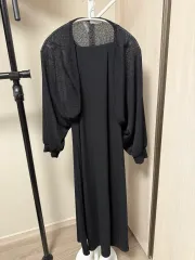 ブラック ノースリーブ ロング丈ワンピース + カーディガン セット