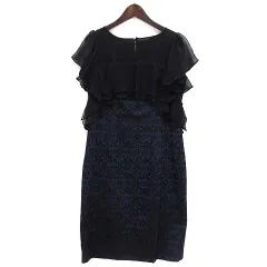 エメ Aimer Acret シフォン アラベスク柄 ジャガード 切替 ドレス ワンピース フリル ブラック ブルー 黒 青 9 結婚式 二次会