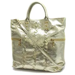 ハナアフ HANAA-FU 2WAY トートバッグ レザー 編み込み 型押し 箔グリッター ゴールド