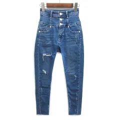 エモダ EMODA ミニマル クラッシュ ハイウエスト デニムパンツ パギンス ブルー 青 1 042032472901