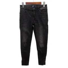 ザラ ベーシック ZARA BASIC ミッドライズ デニムパンツ ストレッチ ダメージ加工 レッグボタン ブラック 黒 34 8228/230