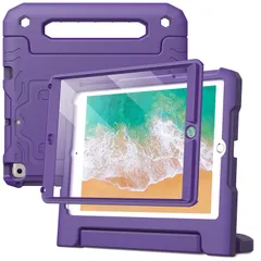 【特価商品】JETech 子供用 iPad 9.7インチ ケース (第6/5世代、2018/2017モデル) 液晶保護フィルム付き 耐衝撃 フルボディハンドルスタンド タブレット保護カバー (パープル)